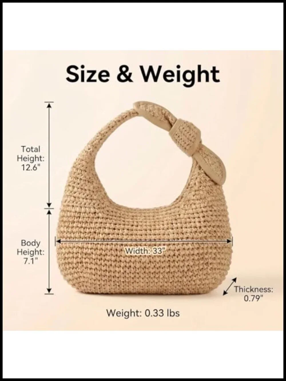 Handwoven Straw Hobo Bag with Bow Detail, Lightweight Beach Shoulder Purse